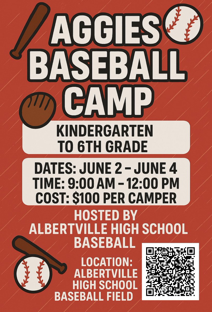 Don’t forget to get signed up! Bring a friend! Pay at camp! **Don’t forget to bring cleats, bats and gloves! Also bring a water bottle to stay hydrated!