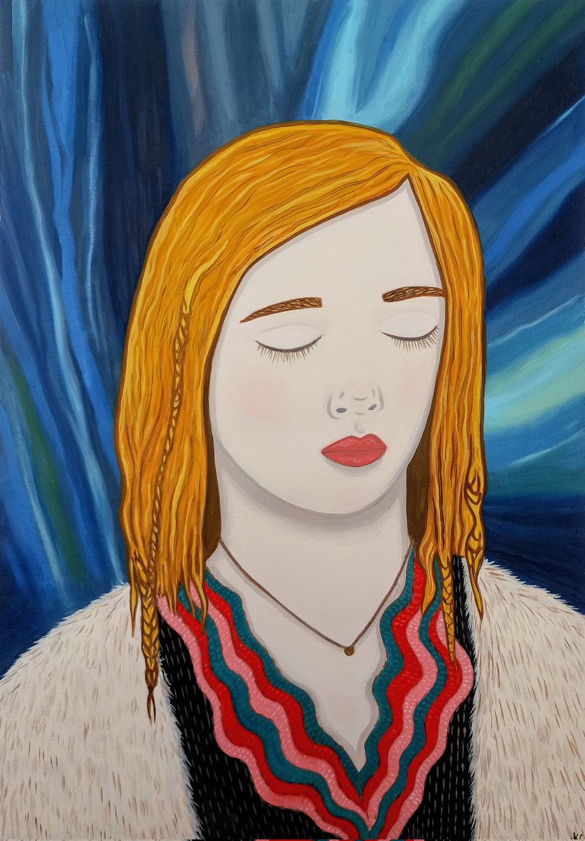 KittyCooperArt's tweet photo. Hypnosis - oil on paper 
#art #painting #popsurrealism #pagan #oilpainting #northernlights #auroraborialis #portraitart #surrealportrait #sami #illustrationart #surrealism #woman #beauty https://t.co/w05fZS1UA1
