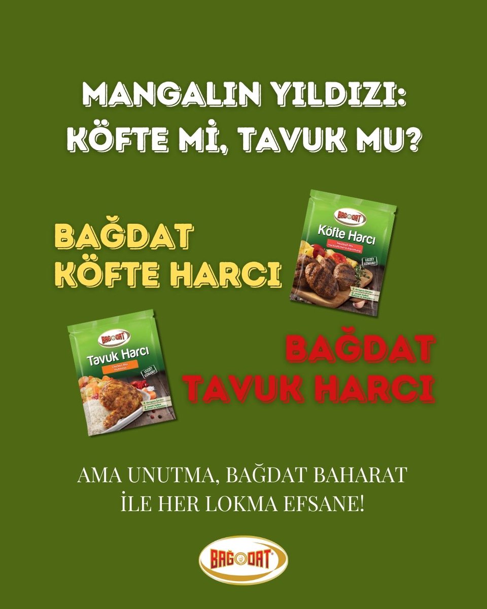 🔥 Tarafını Seç! 🔥
Mangalın yıldızı köfte mi tavuk mu? 🍗🥩
Lezzetin sırrı ise belli: Bağdat Baharat!
İster Bağdat Köfte Harcı ile lokum gibi köfteler, ister Bağdat Tavuk Harcı ile efsane marineler…
Hangisini seçersen seç, her lokma mangal efsanesi!

👇 Takımını yorumlara yaz,