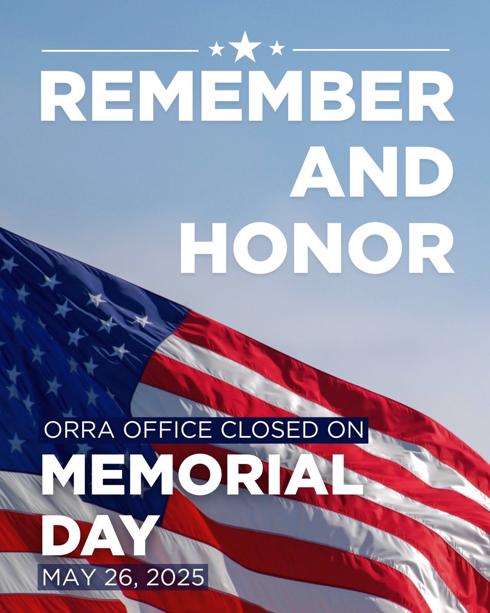 🇺🇸In observance of Memorial Day, ORRA will be closed on Monday, May 26th, resuming normal hours Tuesday, May 27th. We remember and honor the brave men and women who served our country. Have a safe and restful holiday weekend! #MemorialDay #ORRA #OrlandoRealEstate
