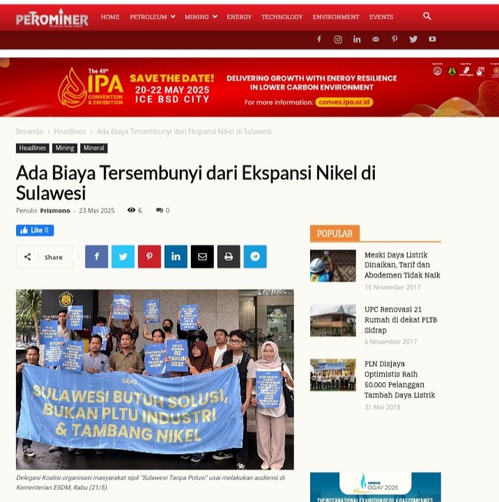 petrominer_com's tweet photo. Koalisi organisasi masyarakat sipil “Sulawesi Tanpa Polusi” menuntut Presiden Prabowo untuk menghentikan pembangunan PLTU industri berbahan bakar batubara

https://t.co/btN3jKf0jn

#nikel #sulawesitanpapolusi #pltu #presidenprabowo #batubara https://t.co/58YCOgOe9D