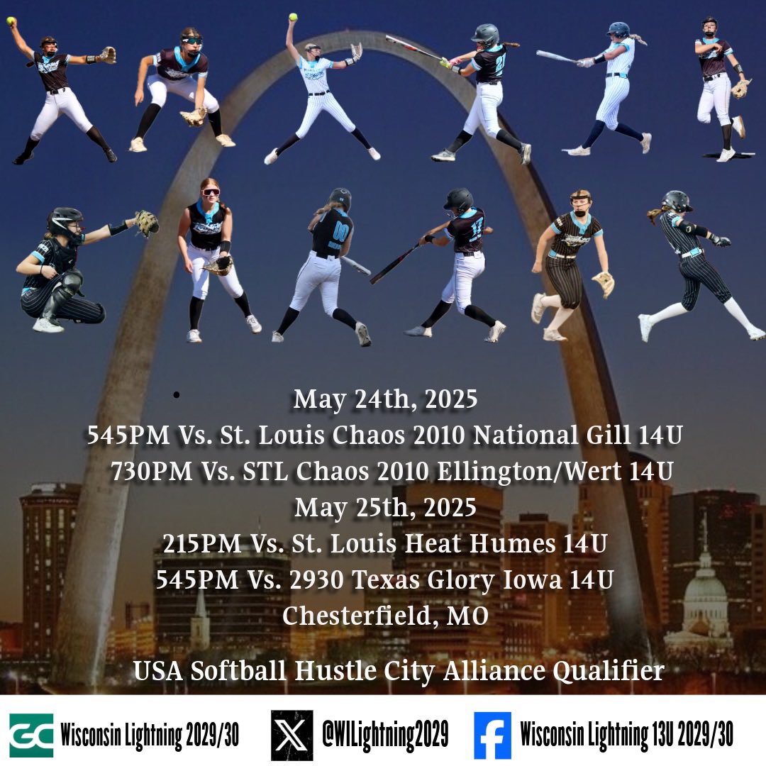 WI Lightning 2029/30 (@wilightning2029) on Twitter photo We travel to St. Louis, MO to play in the <a href="/USASoftball/">USA Softball</a> Hustle City Alliance Qualifier. Pool play is Sat & Sun with bracket on Monday!! Let’s go!! <a href="/WI_LightningSB/">WI Lightning SB</a> <a href="/thealliancefp/">The Alliance Fastpitch</a> <a href="/ExtraInningSB/">EXTRA INNING SOFTBALL</a> <a href="/LineDsoftball/">Line Drive Media</a> #lightningpride We travel to St. Louis, MO to play in the <a href="/USASoftball/">USA Softball</a> Hustle City Alliance Qualifier. Pool play is Sat & Sun with bracket on Monday!! Let’s go!! <a href="/WI_LightningSB/">WI Lightning SB</a> <a href="/thealliancefp/">The Alliance Fastpitch</a> <a href="/ExtraInningSB/">EXTRA INNING SOFTBALL</a> <a href="/LineDsoftball/">Line Drive Media</a> #lightningpride