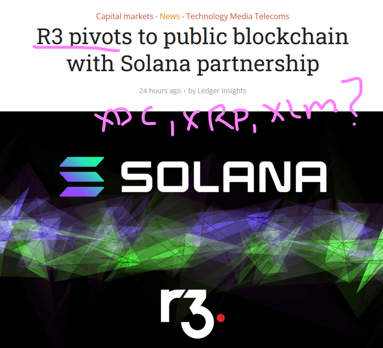 e_michaels1's tweet photo. ๐จ๐จ Has #R3 flushed their relationships with #XRP #XLM #XDC for #Solana? I understand that they can certainly have more that one partnership.
However, This move clearly correlates with the #SEC ongoing delays with the #RippleCase. "Let the big guys develop their fully owned chains, at that point the SEC will settle with Ripple". Making it worthless?
https://t.co/uMVtkigE5r
#XRP #Bitcoin #Crypto #RegulationIsComing #ShortSqueeze #BTC #Bitcoin #ISO20022 #XRP #XLM #XDC #ALGO #IOTA #HBAR #Ripple $MARA $CLSK $IREN $BTBT $CORZ $HUT