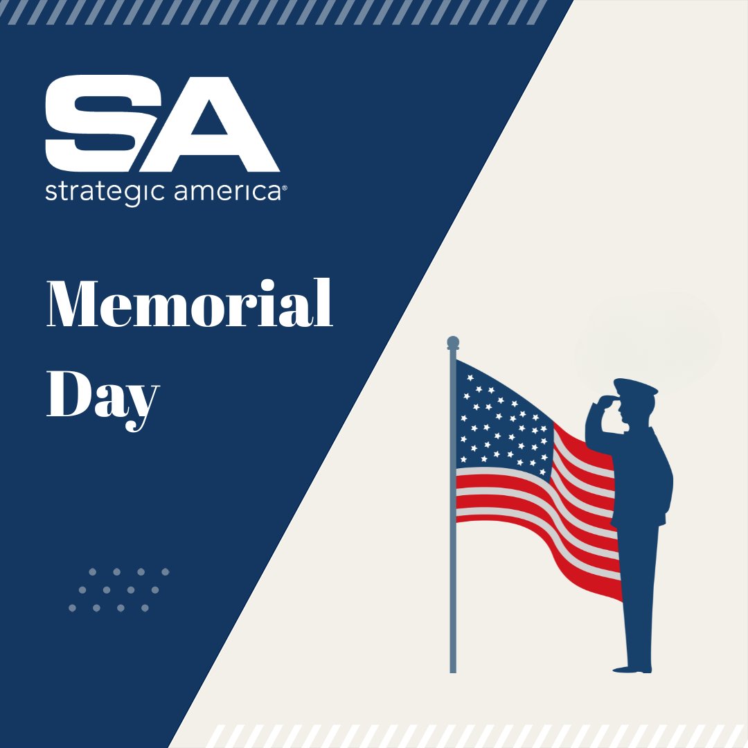 Take this Memorial Day not only to enjoy time with your loved ones, but to remember the brave fallen service members who sacrificed their lives so we can keep moving forward. Thank you for your service! 

#StrategicAmerica #MemorialDay