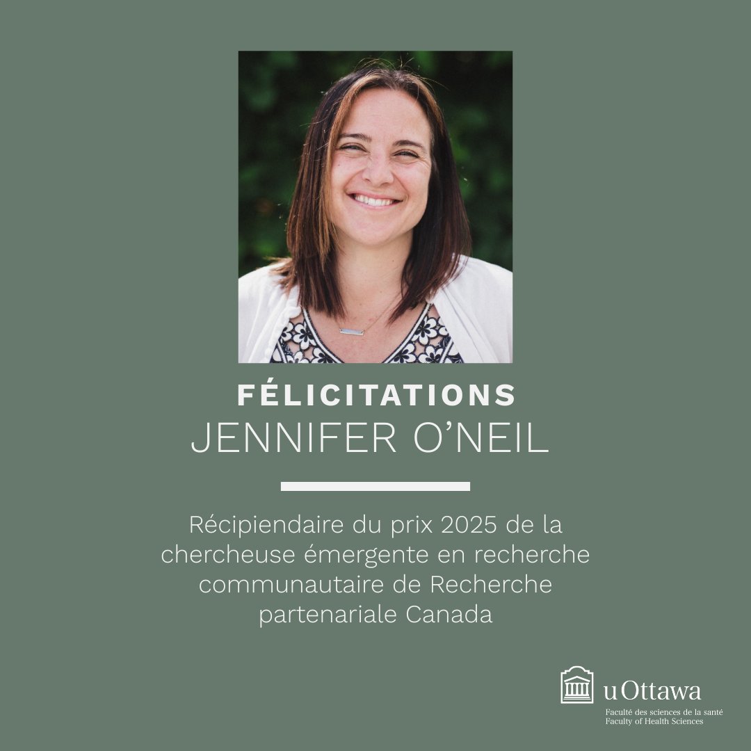 Félicitations à la professeure Jennifer O’Neil, qui a reçu le prix 2025 de la chercheuse émergente de Recherche partenariale Canada!