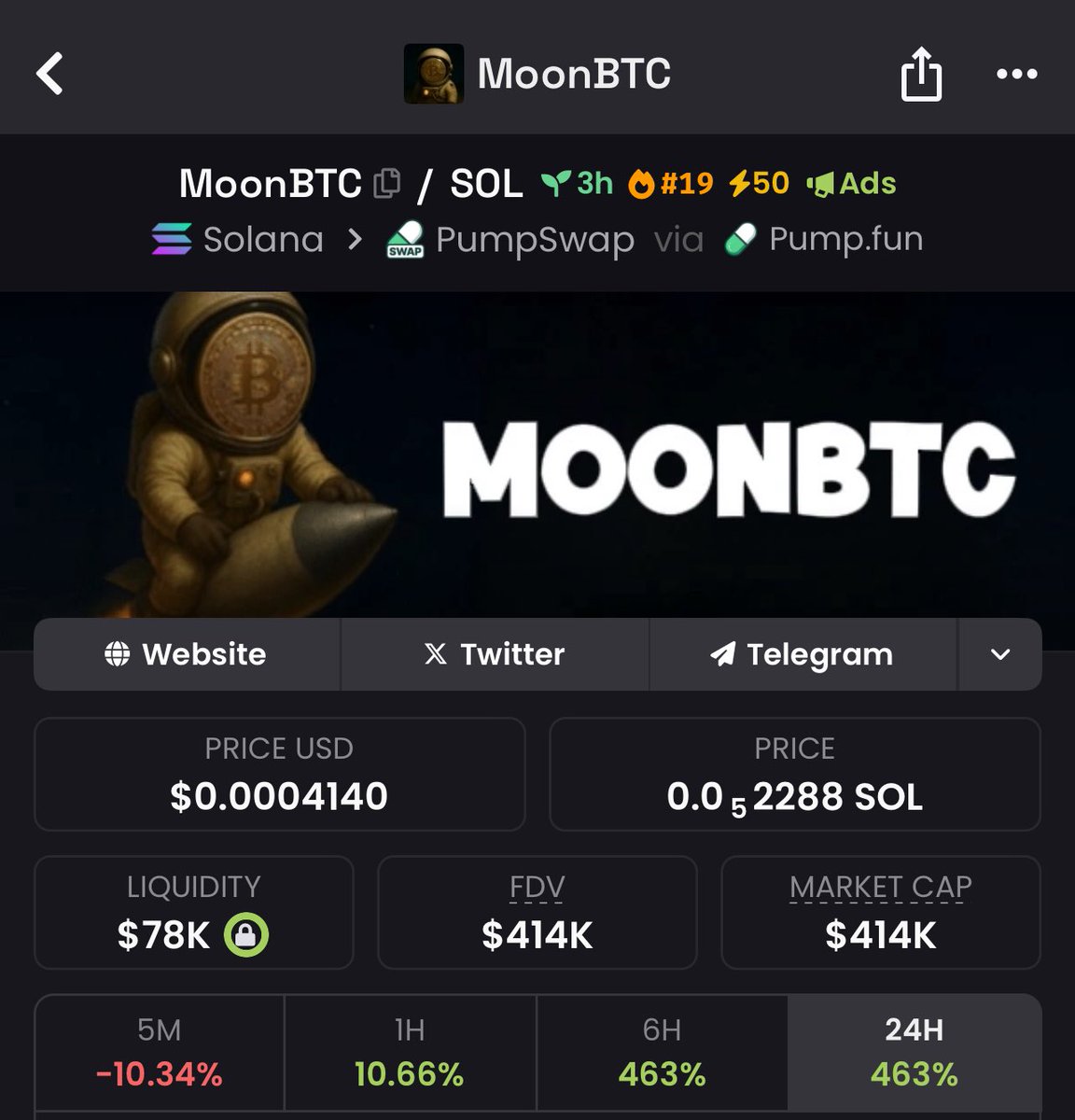 PhantomWidariX's tweet photo. #MoonBTC ASCENDING FAST — ENTERED AT $88K
⚡ Blasted from $88K to $414K — that’s a 4.7x gain!
⛓️
📍Join my private TG and position yourself early for our next calls.📩
#memecoins #SolanaMemecoin #Crypto #bitcoin #SolanaNFTs #SOL #pumpswap #pumpfun #Trending https://t.co/35JxGil73d