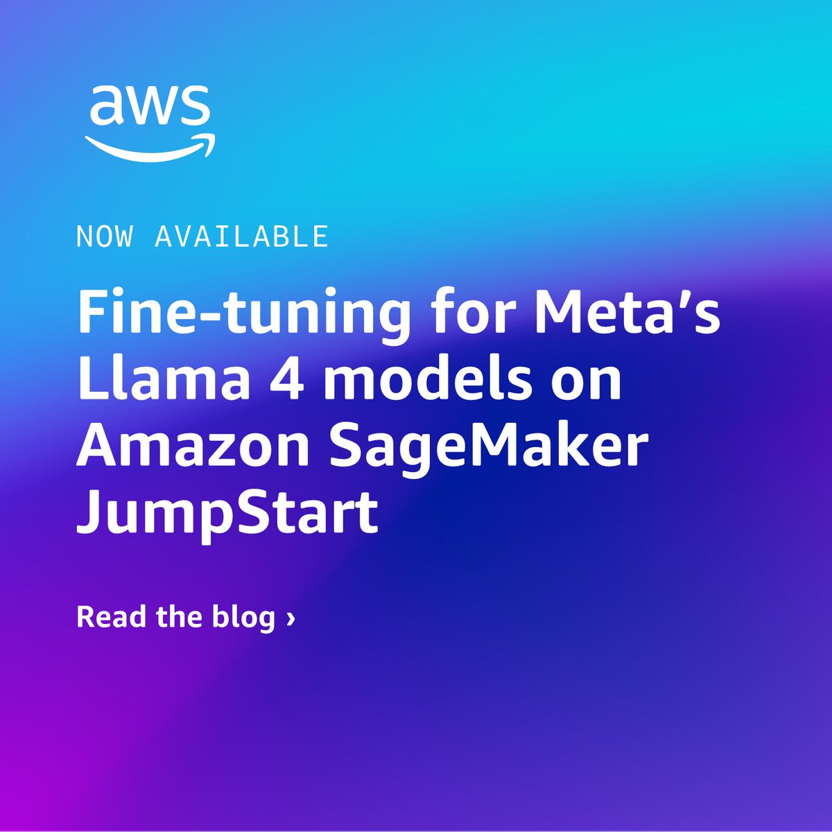 AWSAI's tweet image. Now available: Fine-tuning for Meta&apos;s Llama 4 models on Amazon SageMaker JumpStart 🚀🧠🔧 

Create specialized AI systems that process text &amp;amp; images simultaneously, enabling real-world applications with full model control.  #AWS #AmazonSageMakerAI #ML

👉 go.aws/3HmdYdO