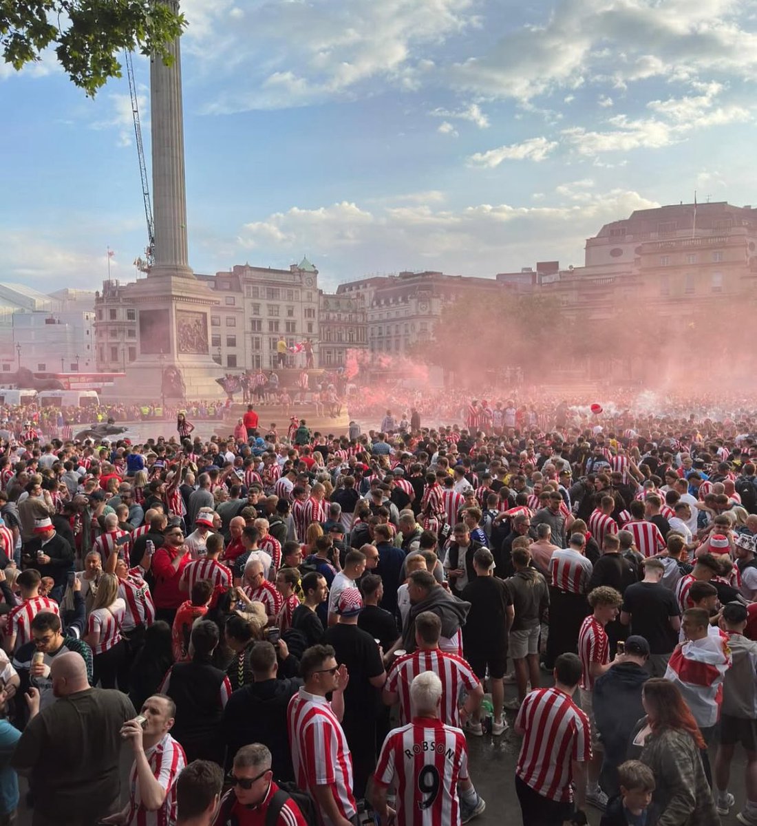 Trafalgar Square is red and white tonight. 

🔴⚪️
