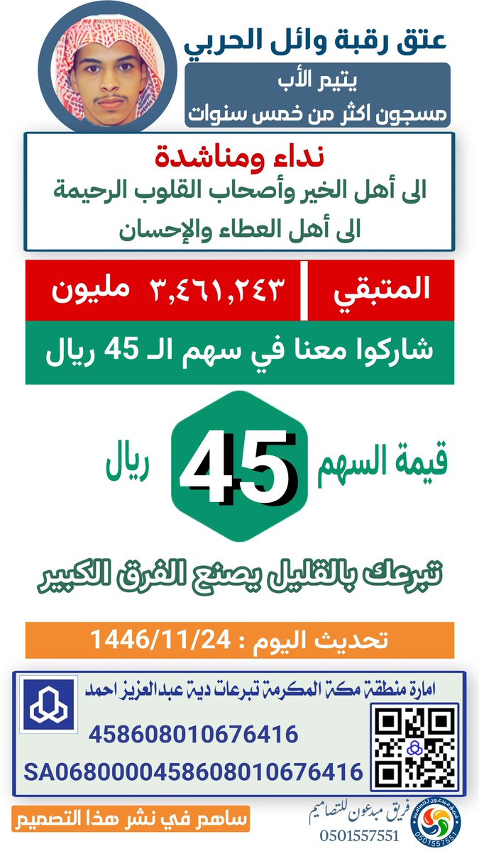 ام تنخاكم في وحيدها السجين المحكوم بالقصاص رهن الفلوس فتكفون كلن بمايستطيع لا تخلونها يالأجاويد ساعدوها واوقفو معها الله يسعدكم ويحفظكم يارب