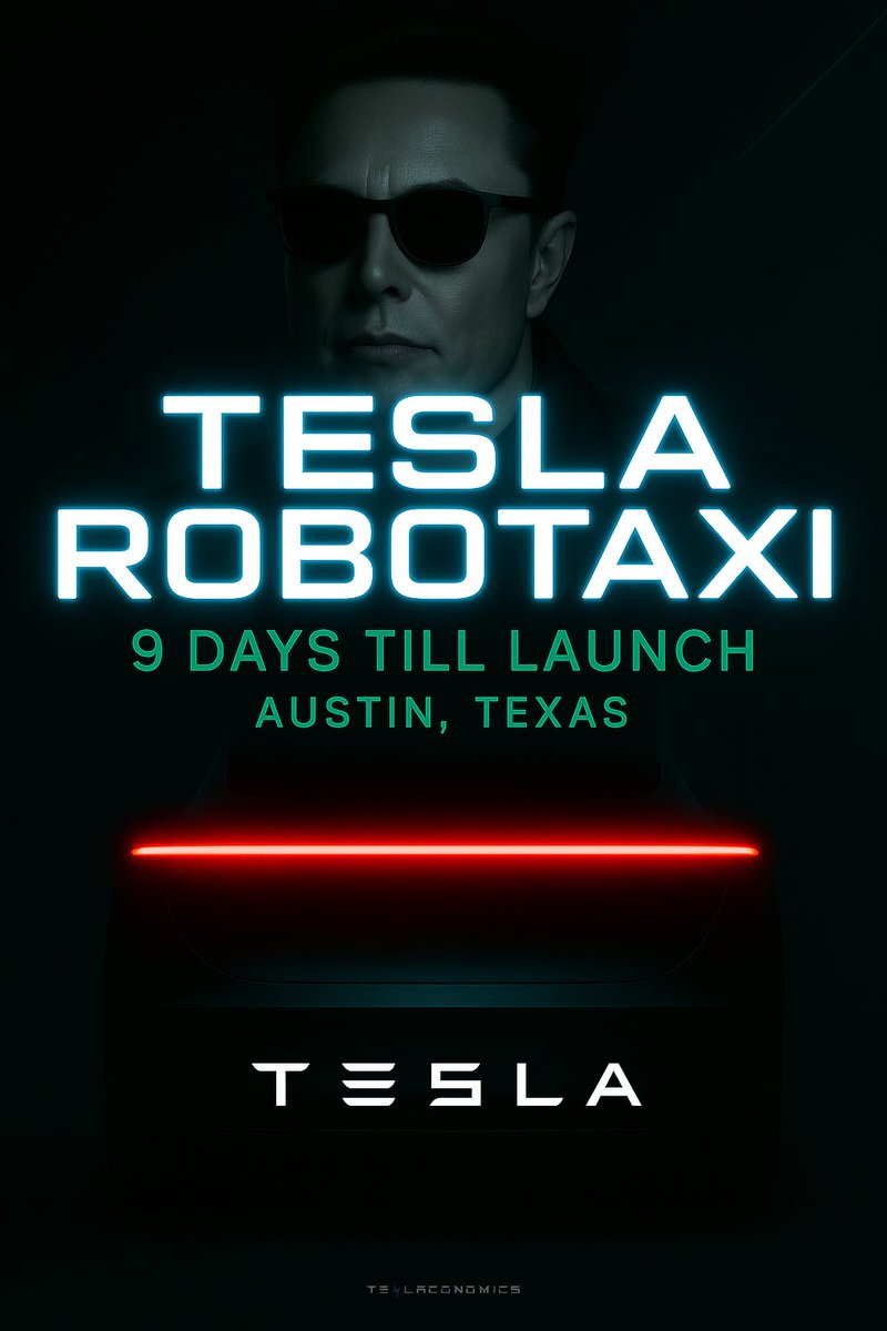 The next chapter of Tesla begins in 9 days. I’ll be one of the first people on Earth to ride in a Tesla Robotaxi. This is the beginning of a shift that makes owning a car optional, turns parking lots into wasted space, and forces every other ride-hailing company to face a new