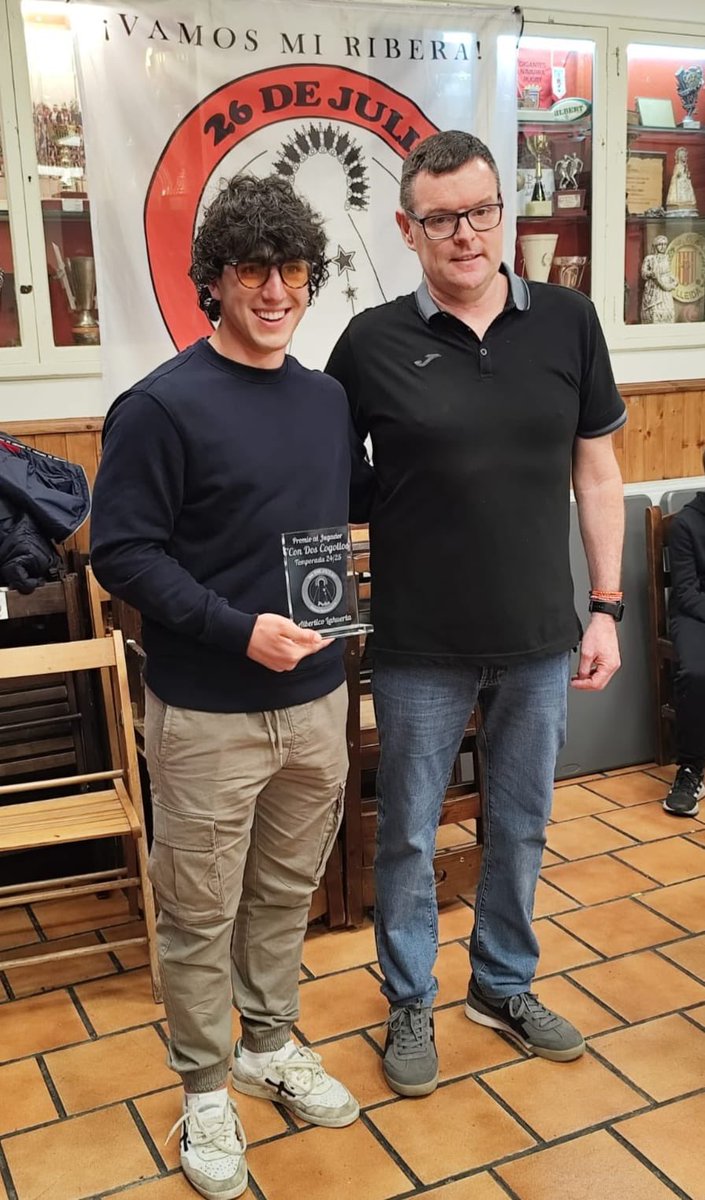 🏆 𝗣𝗥𝗘𝗠𝗜𝗢𝗦 𝗣𝗘𝗡̃𝗔 𝟮𝟲 𝗗𝗘 𝗝𝗨𝗟𝗜𝗢 |

🤵‍♂️ En la tarde de ayer la peña ribera “26 de julio” otorgó a Alberto Lahuerta y Raúl Jiménez el premio de mejores jugadores de la campaña 24/25.