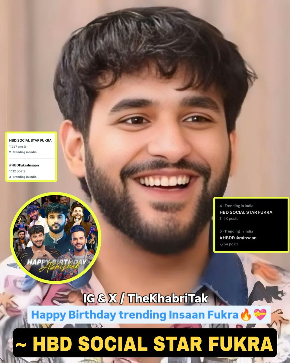 The Khabri Tak (@thekhabritak) on Twitter photo Huge : Fans rallying in huge numbers as Twitter trending list is full of #HBDFukraInsaan birthday taglines amid IPL match๐ฅ๐
HBD SOCIAL STAR FUKRA aka #AbhishekMalhan ๐ฏ๐
Join - <a href="/TheKhabriTak/">The Khabri Tak</a> for more Huge : Fans rallying in huge numbers as Twitter trending list is full of #HBDFukraInsaan birthday taglines amid IPL match๐ฅ๐
HBD SOCIAL STAR FUKRA aka #AbhishekMalhan ๐ฏ๐
Join - <a href="/TheKhabriTak/">The Khabri Tak</a> for more