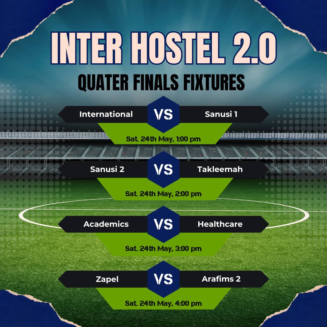 lhos_ui's tweet photo. Here is the quarter final fixtures!

Which hostel will go through to semis tomorrow?! https://t.co/dOk2fGmNyA