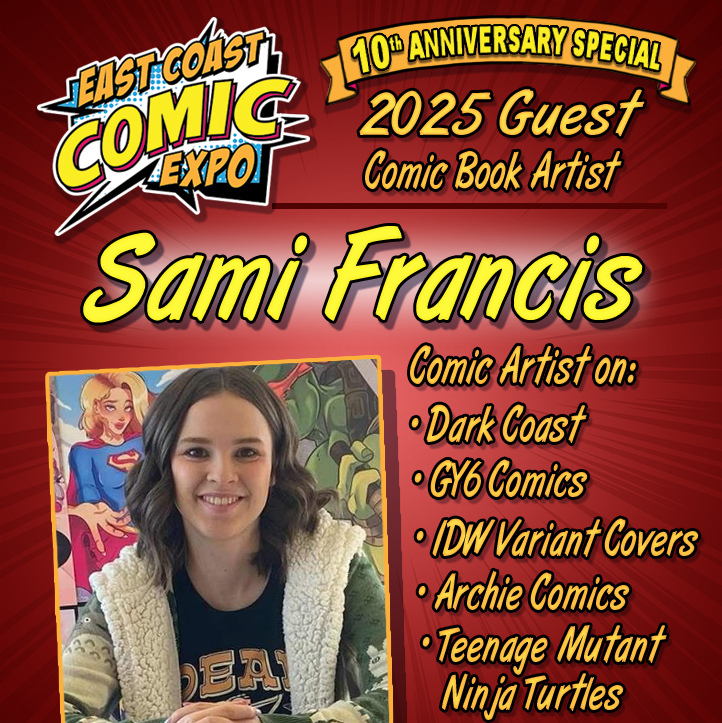 ECCExpo's tweet image. ECCE 2025 GUEST ANNOUNCEMENT: Sami Francis!
eastcoastcomicexpo.com/guests/sami-fr…
GY6 is returning to ECCE this year, including Sami. She has also worked on the maritimes Horror anthology 'Dark Coast' making for a great 'Friday the 13th' themed announcement... See Sami at ECCE this June 13/14!