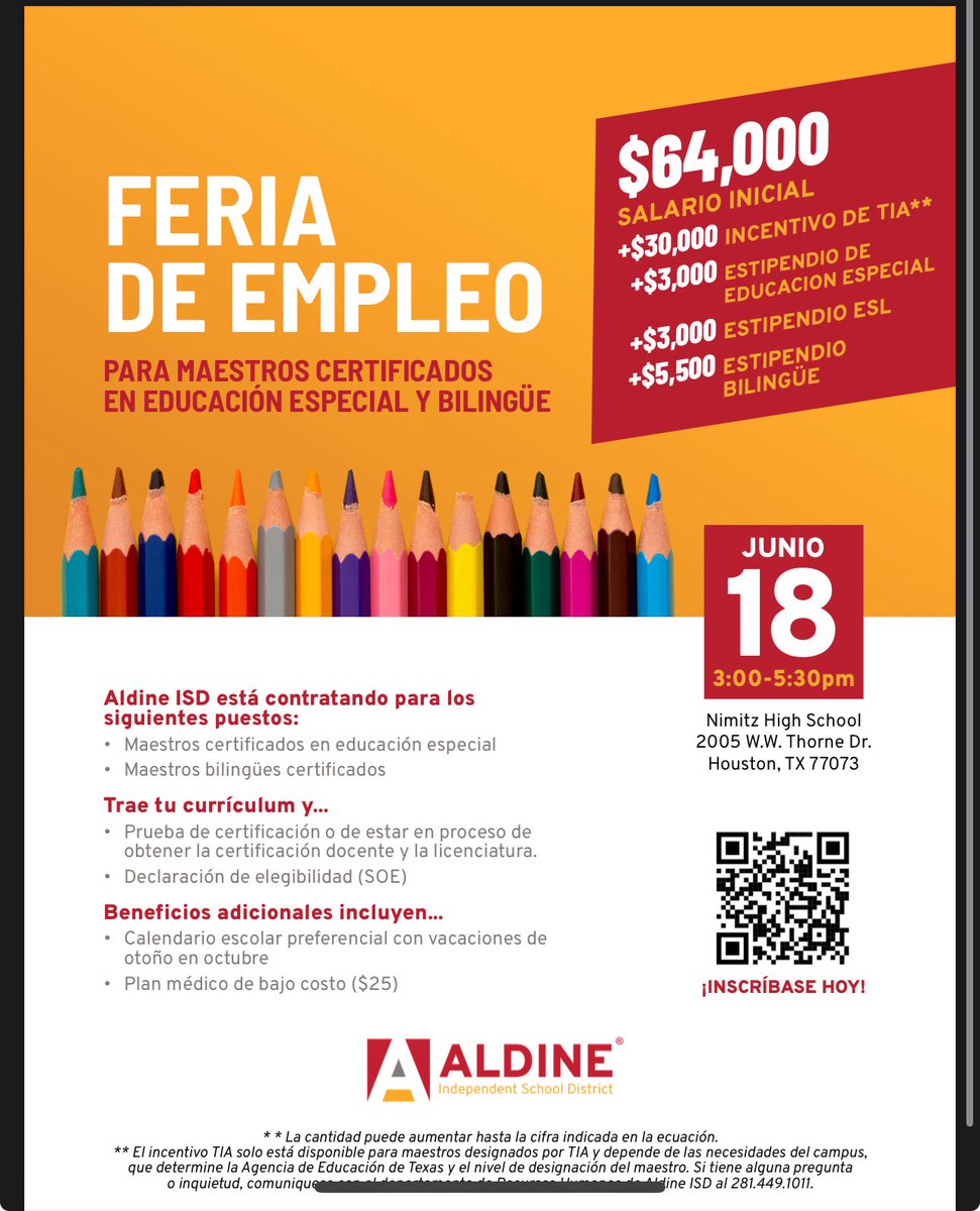 Aldine ESL Elem (@aldineesl) on Twitter photo Multilingual and Special Ed Job Fair <a href="/AldineISD/">Aldine ISD</a>
Please share! <a href="/DrFavy/">DrFavyCantu</a> <a href="/AldineHR/">Aldine HR</a> @aldineisd <a href="/HAABE_/">HAABE</a> <a href="/SADubberke/">Scott Dubberke</a> <a href="/DrWynneLaToya/">Dr. LaToya Wynne</a> <a href="/maty_orozco/">Dr. Matilda “Maty” Orozco</a> <a href="/drgoffney/">Dr. LaTonya M. Goffney</a> Multilingual and Special Ed Job Fair <a href="/AldineISD/">Aldine ISD</a>
Please share! <a href="/DrFavy/">DrFavyCantu</a> <a href="/AldineHR/">Aldine HR</a> @aldineisd <a href="/HAABE_/">HAABE</a> <a href="/SADubberke/">Scott Dubberke</a> <a href="/DrWynneLaToya/">Dr. LaToya Wynne</a> <a href="/maty_orozco/">Dr. Matilda “Maty” Orozco</a> <a href="/drgoffney/">Dr. LaTonya M. Goffney</a>