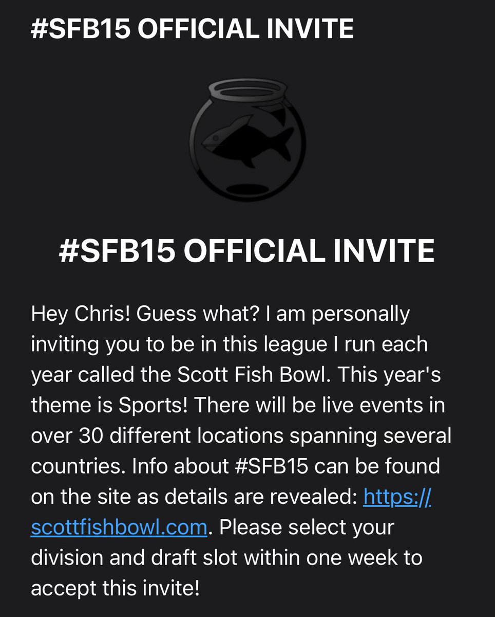 Caught a wave! THE best email to get. I can’t wait to make new friends. Thanks <a href="/ScottFish24/">Scott Fish</a>! 
#SFB15