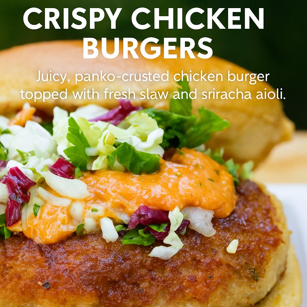 IG_Gourmet's tweet photo. Our Crispy Chicken Burgers are here and ready to steal the spotlight.
Juicy, pan-crisped ground chicken, topped with fresh slaw and bold sriracha aioli, served with creamy potato salad.
Comfort food with a gourmet twist—and no deep frying in sight! https://t.co/4Na5WAPmOC