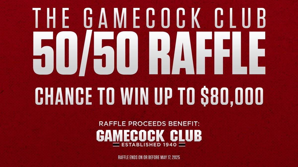 Jordan Dingle 🧪 (@jordandingle21) on Twitter photo Want the chance to win up to $80,000? Enter the <a href="/TheGamecockClub/">The Gamecock Club</a>'s 50/50 raffle today!
➡️gamecockclub5050.us.bumpcbnraffle.com
#Gamecocks | #ForeverToThee Want the chance to win up to $80,000? Enter the <a href="/TheGamecockClub/">The Gamecock Club</a>'s 50/50 raffle today!
➡️gamecockclub5050.us.bumpcbnraffle.com
#Gamecocks | #ForeverToThee