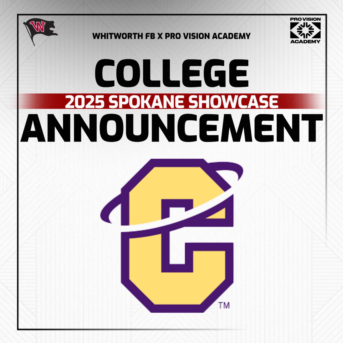 Excited to have <a href="/FootballCarroll/">Carroll College Football</a> &amp; <a href="/CoachPfanny/">Alex Pfannenstiel</a>  to join the Spokane Showcase for another year! 

Register: whitworthfootball.totalcamps.com/shop/EVENT

<a href="/WhitworthFB/">Whitworth FB</a> <a href="/Pro_Vision_Acad/">ProVisionAcademy</a> 

#SpokaneShowcase #CoachedCompeteEvaluated