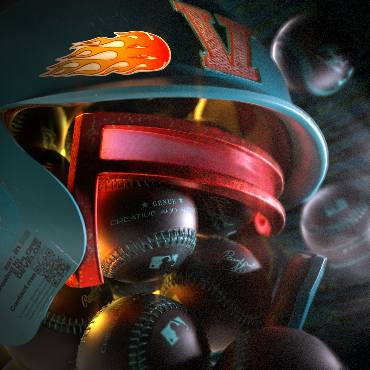 paintfulvision's tweet photo. complexity isn't always a good choise, this time i took simple object to play with.
Modefied baseball helmet was modeled in Plasticity 3d, shading, animation Cinema 4D and Octane render.

#rnd #motionGraphics #design #CGI https://t.co/PUwkuy0mSH