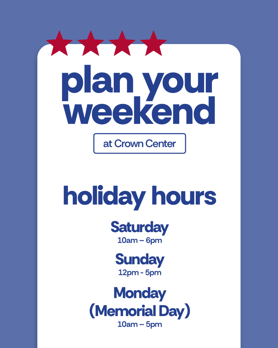 🇺🇸 Make Tracks to Crown Center This Memorial Day Weekend! 🚂 Kick off summer fun with the opening of Thomas &amp; Friends™: Explore the Rails exhibit! Plus, with shopping, dining &amp; attractions –there’s something for everyone all weekend long!
Plan your visit: crowncenter.com