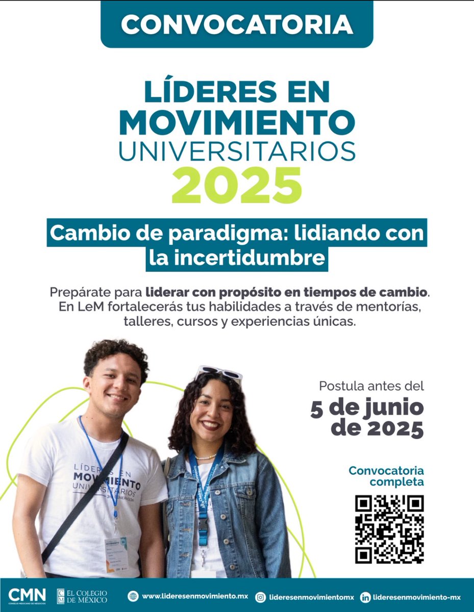 #LeM2025 

🔗 Consulta la convocatoria completa en: lideresenmovimineto.mx
📅 Postula antes del 5 de junio