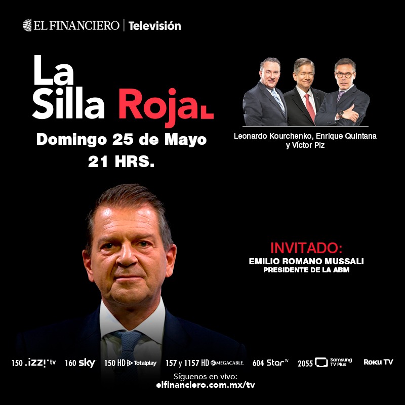 El Financiero TV (@elfinancierotv) on Twitter photo #LaSillaRoja | “Los bancos están muy sólidos”: <a href="/VictorPiz/">Víctor Piz</a>, <a href="/E_Q_/">Enrique Quintana</a> y @lkourchenko conversan con Emilio Romano Mussali, presidente de la ABM (AsocBancosMx)
🗓️ Domingo 25 de mayo
🕘 21 hrs 📺 #ElFinancieroTV
➡️ bit.ly/3XpKy1T #LaSillaRoja | “Los bancos están muy sólidos”: <a href="/VictorPiz/">Víctor Piz</a>, <a href="/E_Q_/">Enrique Quintana</a> y @lkourchenko conversan con Emilio Romano Mussali, presidente de la ABM (AsocBancosMx)
🗓️ Domingo 25 de mayo
🕘 21 hrs 📺 #ElFinancieroTV
➡️ bit.ly/3XpKy1T