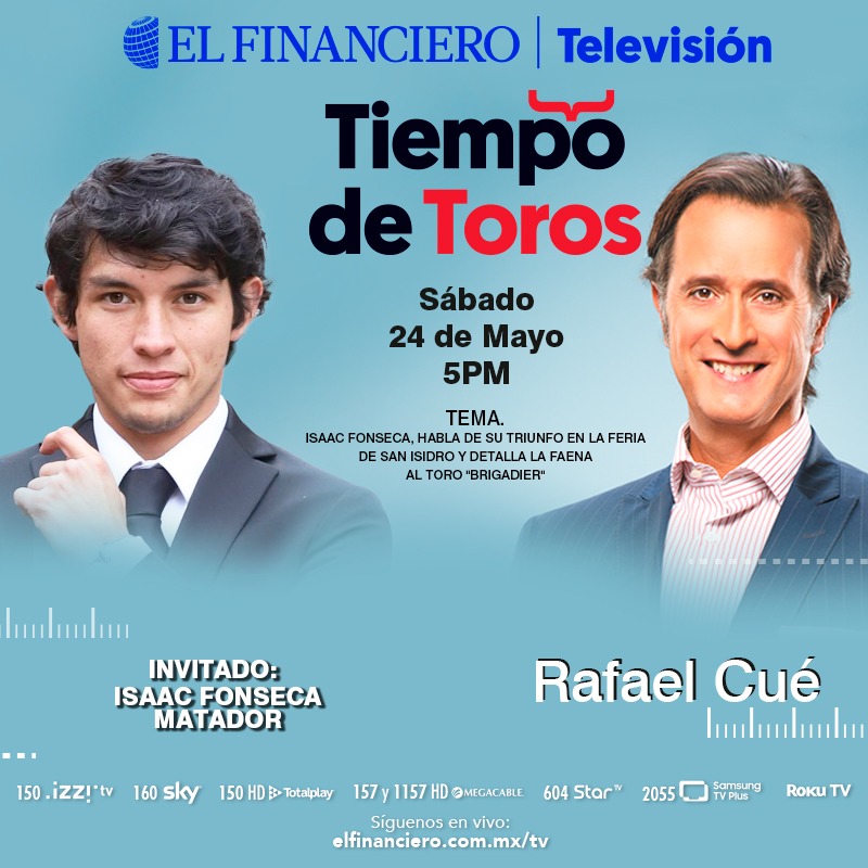 El Financiero TV (@elfinancierotv) on Twitter photo #TiempoDeToros | <a href="/rafaelcue/">RAFAEL CUÉ</a> conversa con el torero mexicano Isaac Fonseca, quien salió triunfador en la Feria de San Isidro y detalla lo que aconteció con el toro “Brigadier”.
🗓Este sábado 24 mayo 5 p.m. por #ElFinancieroTV 📺
➡️ bit.ly/3hPyG9M #TiempoDeToros | <a href="/rafaelcue/">RAFAEL CUÉ</a> conversa con el torero mexicano Isaac Fonseca, quien salió triunfador en la Feria de San Isidro y detalla lo que aconteció con el toro “Brigadier”.
🗓Este sábado 24 mayo 5 p.m. por #ElFinancieroTV 📺
➡️ bit.ly/3hPyG9M