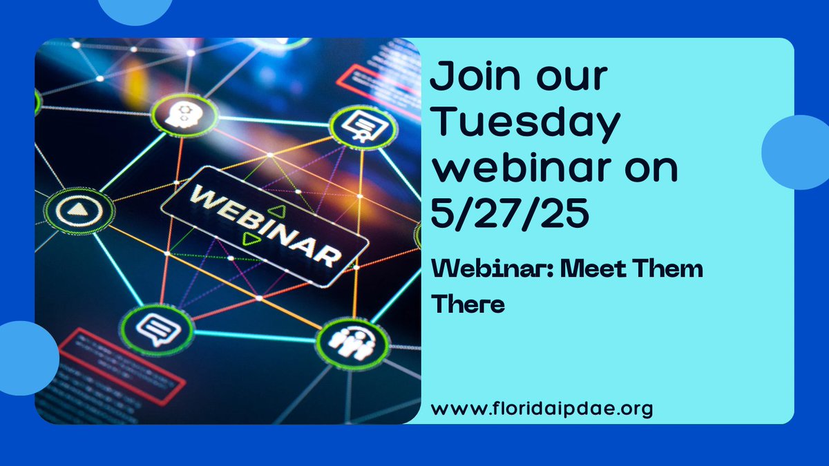 May's Tuesday Webinar on 5/27/25: Meet Them There. In the adult education classroom, one size does not fit all! Let's play with ways  to use Google apps to reach more students. The best part? They're  free &amp; easily accessible to all! More Info: bit.ly/3imZqLl