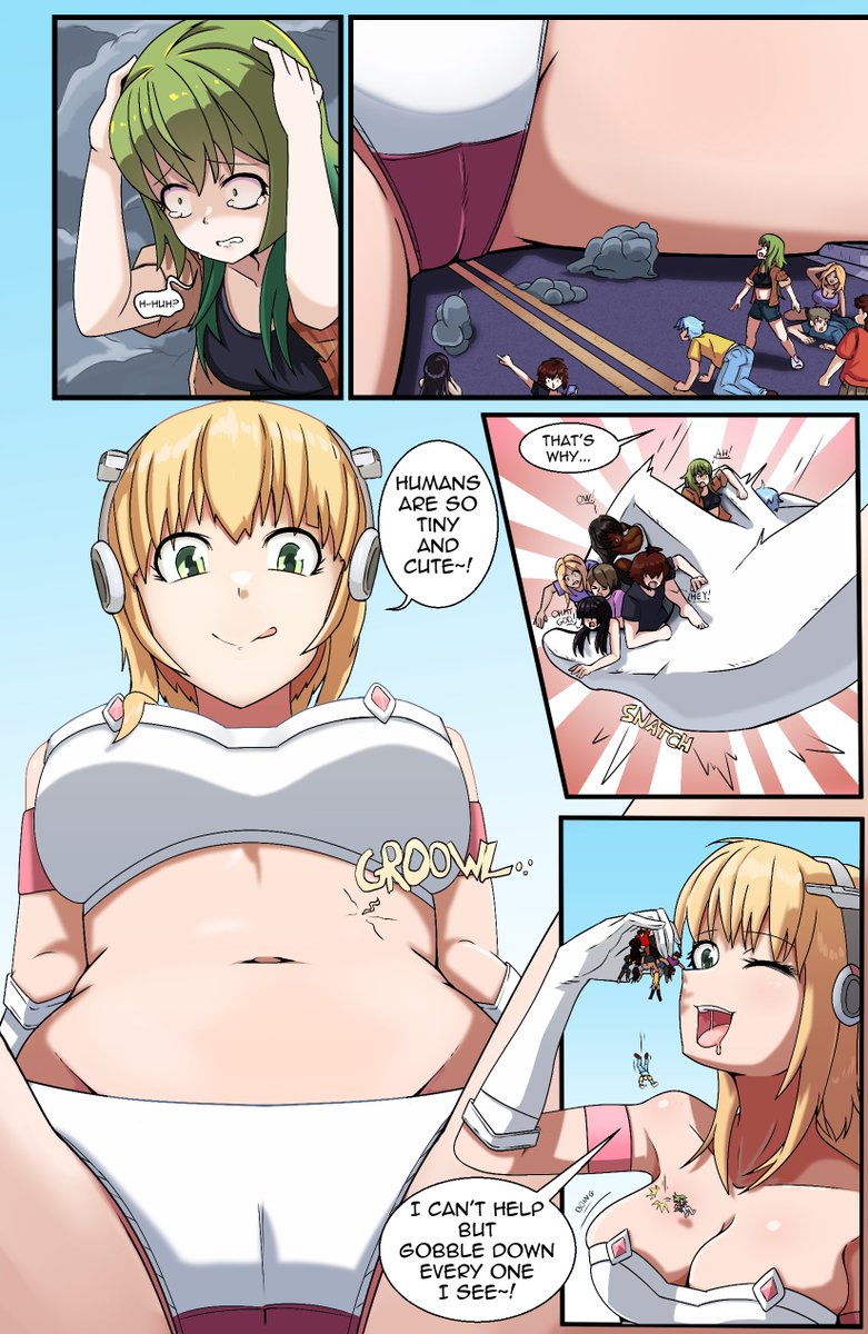 A two part comic inspired by <a href="/Karbofelarya/">Karbo</a>, and his "GTS Train Fun". I really loved the blonde and wanted to see more. 

#Sizetwitter #SizeArt #giantess #巨大娘 #vore #丸呑み