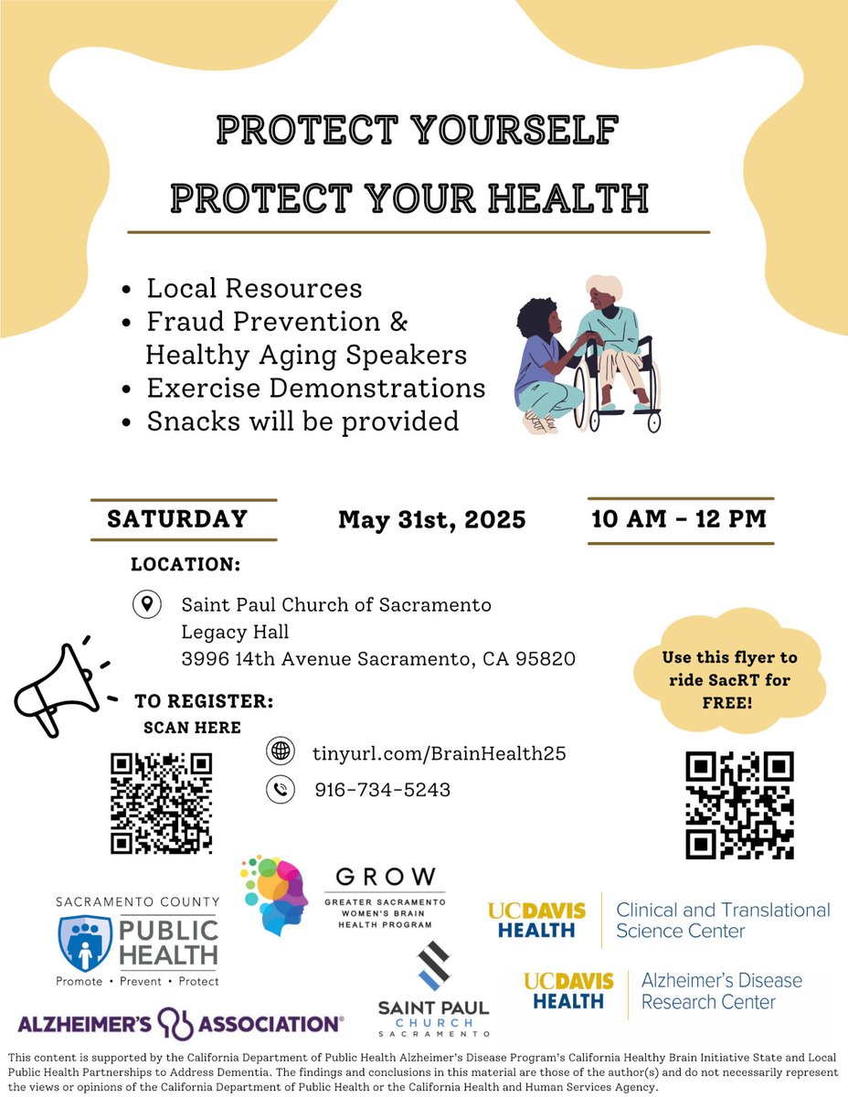 CA Department of Financial Protection & Innovation (@californiadfpi) on Twitter photo We look forward to seeing you on May 31 at the <a href="/UCDavisHealth/">UC Davis Health</a> Brain Health Event for Healthy Aging in Sacramento!
Learn how to protect yourself from financial scams and get local resources to stay active and healthy.
View more: hubs.li/Q03n-SjS0
<a href="/SacPublicHealth/">Sacramento County Public Health</a> We look forward to seeing you on May 31 at the <a href="/UCDavisHealth/">UC Davis Health</a> Brain Health Event for Healthy Aging in Sacramento!
Learn how to protect yourself from financial scams and get local resources to stay active and healthy.
View more: hubs.li/Q03n-SjS0
<a href="/SacPublicHealth/">Sacramento County Public Health</a>
