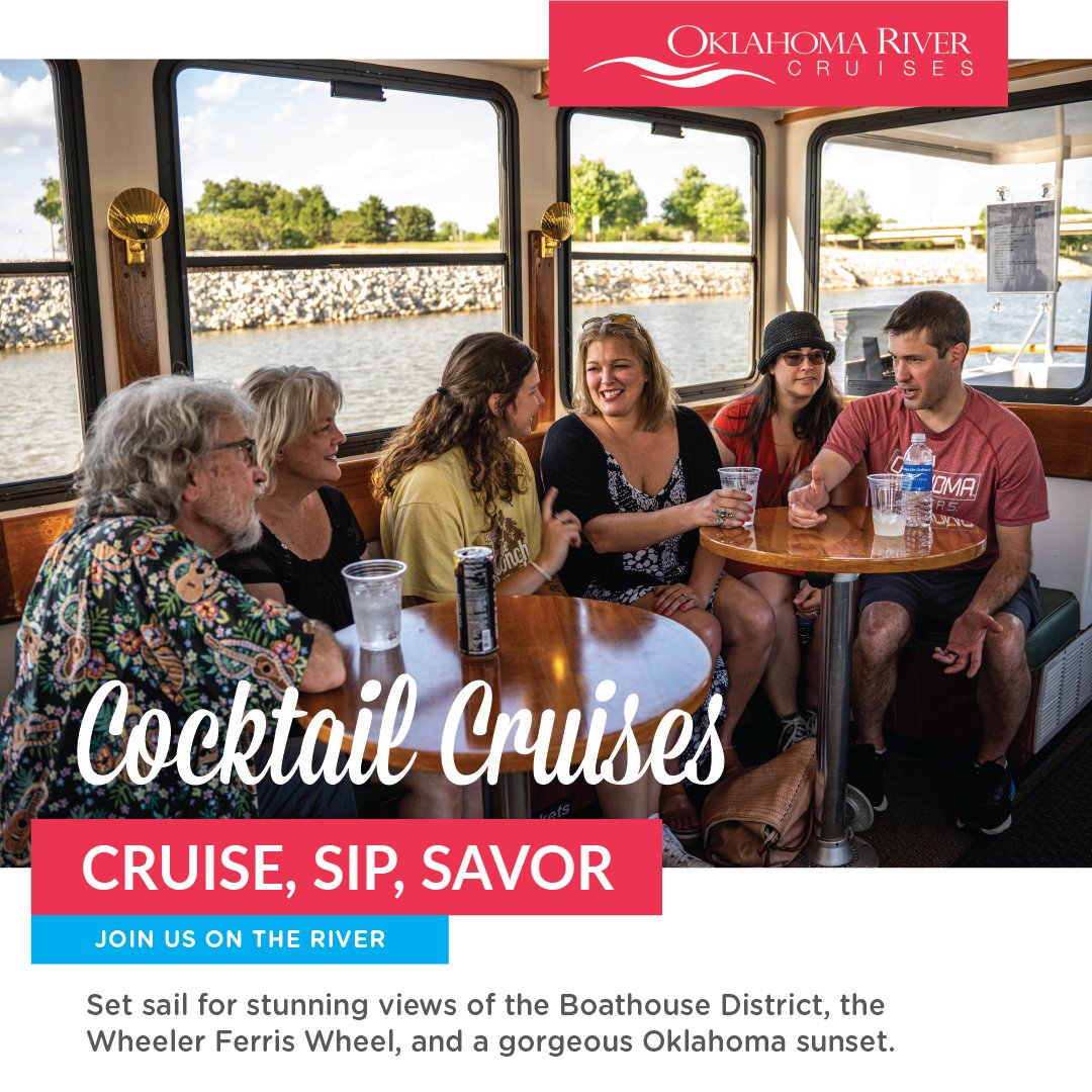 OKRiverCruises's tweet photo. The perfect escape is just a few weeks away! Starting in July, our Cocktail Cruises will offer you 1.5 hours of scenic beauty, delicious drinks, and a laid-back vibe you won’t find anywhere else in Oklahoma City. 

Don’t wait too long—tickets are limited! https://t.co/BZcz8NO3oE
