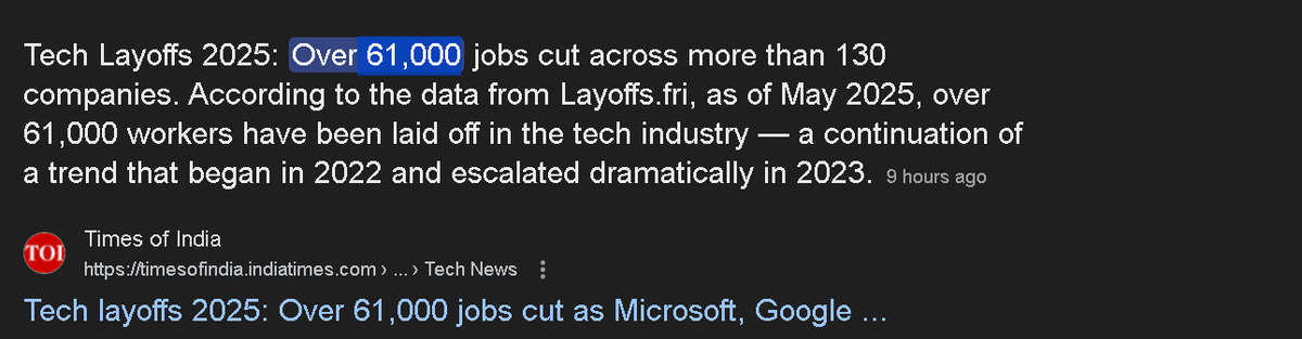 Joysonpinto77's tweet image. Being a fresher in today’s job market is tough. You tailor your resume, seek referrals, build connections, update skills, join hackathons, message recruiters—and still struggle. With 2025 tech layoffs hitting 61,000+ jobs, even experienced pros compete fiercely for roles.#fresher