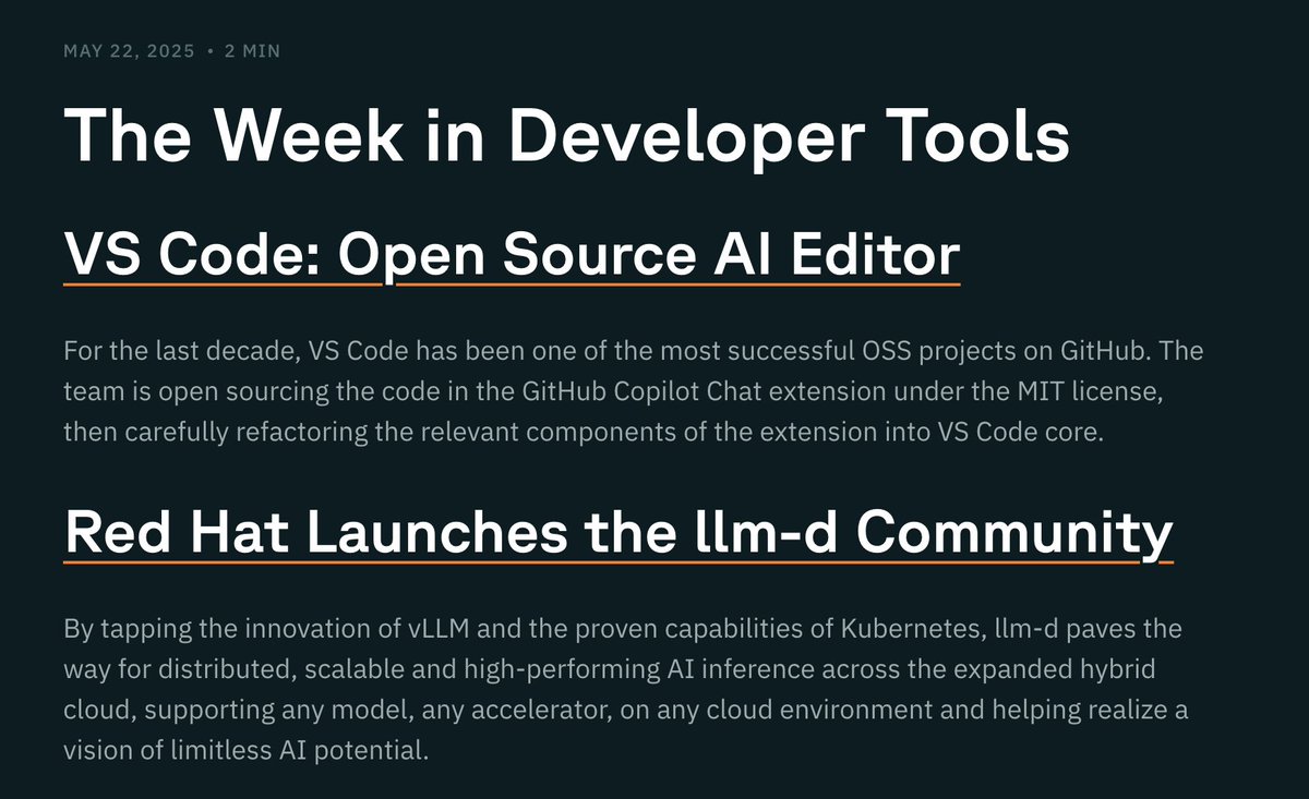 This week's #DevToolsDigest includes news and resources from <a href="/RedHat/">Red Hat</a>, <a href="/LinearB_Inc/">LinearB 📊</a>, <a href="/code/">Visual Studio Code</a>, and more. heavybit.com/devtoolsdigest…