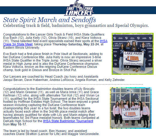 Lake Park HS (@lplancers) on Twitter photo The final LP Link e-news for 2024-25 is out! Read about celebrating <a href="/LPAthleticDept/">Lake Park Athletics</a> student-athletes, second semester final exams, summer school & camps, Film Appreciation Society summer matinee, <a href="/PoliceRoselle/">Roselle IL Police</a> SRO recognition & more! conta.cc/45k5ZYE The final LP Link e-news for 2024-25 is out! Read about celebrating <a href="/LPAthleticDept/">Lake Park Athletics</a> student-athletes, second semester final exams, summer school & camps, Film Appreciation Society summer matinee, <a href="/PoliceRoselle/">Roselle IL Police</a> SRO recognition & more! conta.cc/45k5ZYE