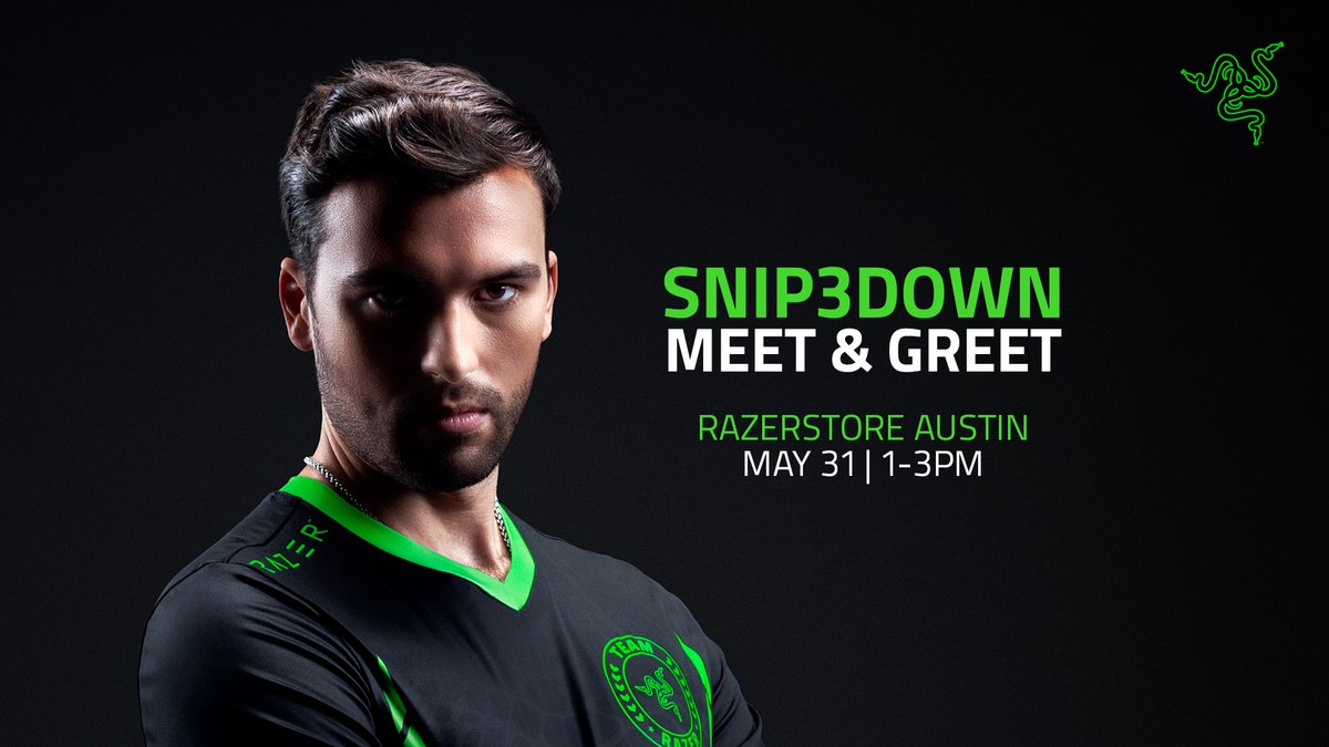 RazerStore's tweet image. Join us on May 31st, 1 to 3 PM CST, at RazerStore Austin to celebrate the launch of our new Blade 14 with @Snip3down ! Stand to win epic gear and swag, plus the chance to have them signed by the champ himself.