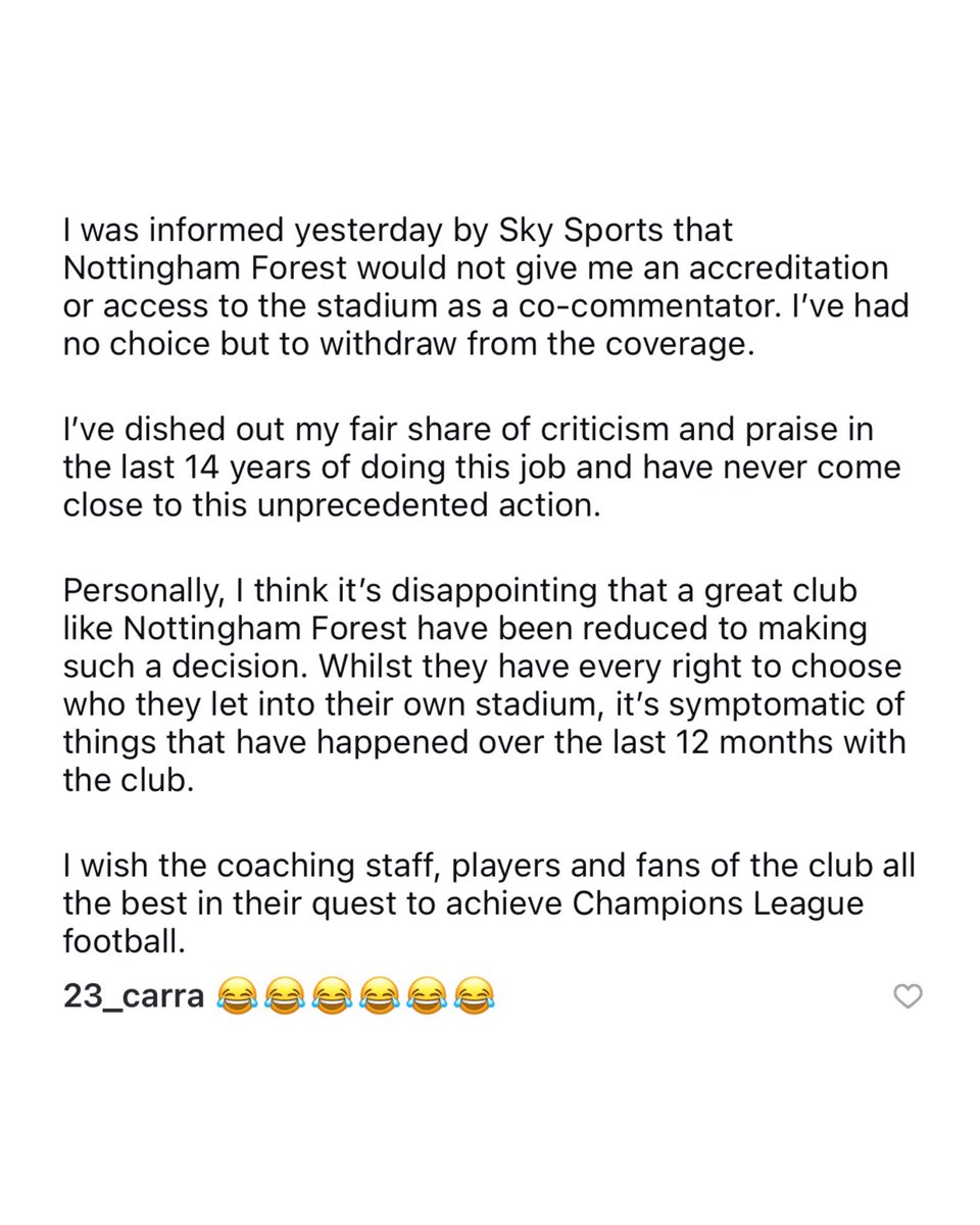 Gary Neville has been banned by Nottingham Forest from The City Ground 😂😭