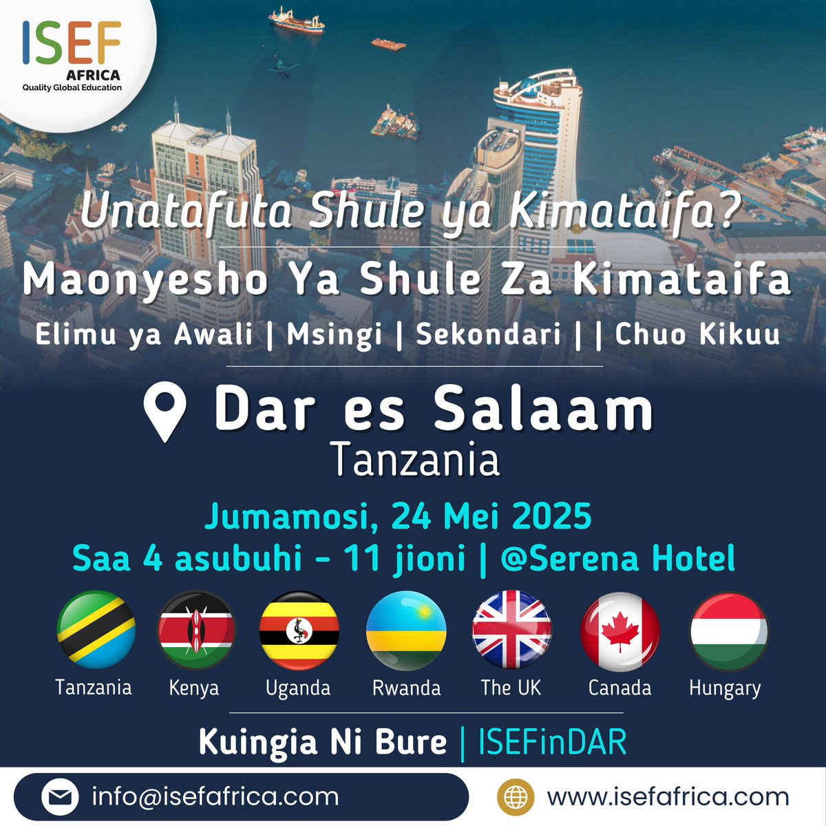 Wazazi wa kizazi kipya: “Tunatafuta shule yenye robotics, coding, na chess club” 🤓
<a href="/isefafrica/">International Schools & Education Fairs Africa</a> inawaleta shule zote hizo Dar kupitia Maonyesho ya Shule za Kimataifa.

Tukutane Jumamosi Mei 24 – Serana Hotel.

Hakuna kiingilio. 

#ISEFinDAR #QualityGlobalEducation