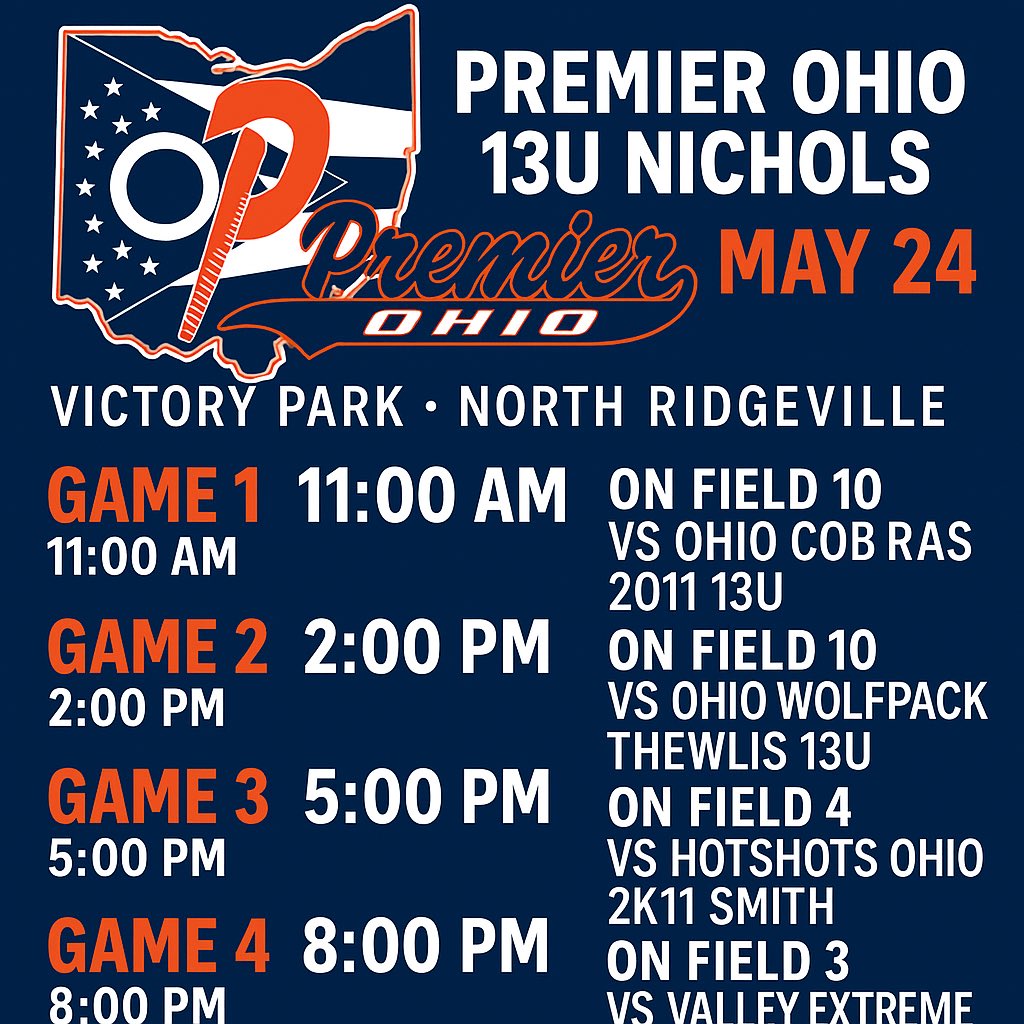 Mark13to's tweet image. Tournament games tomorrow at Victory Park in North Ridgeville! 🥎💙🧡
