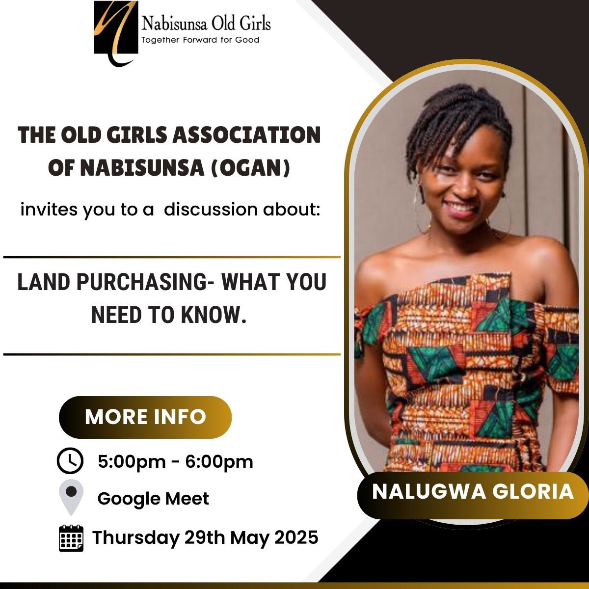SunsasAlumni's tweet photo. Join us on Thursday 29th May 2025 at 5:00PM for an insightful session with Nalugwa Gloria as she breaks down everything you need to know about land purchasing; from paperwork to pitfalls, and everything in between.
#OGAN #LegalThursday #LandPurchasingTips #TogetherForwardForGood https://t.co/py3gKWBem6