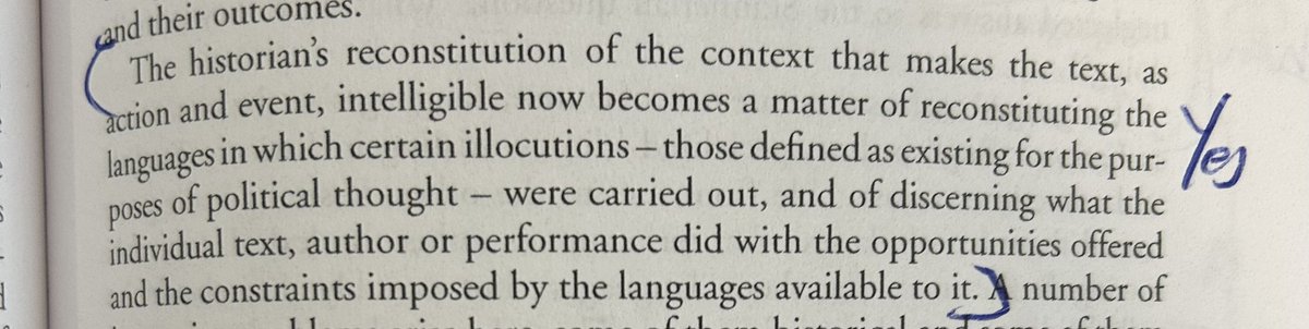 EliasNeibart's tweet image. Lessons for originalists from JGA Pocock:
“The historian's reconstitution of the context that makes the text, as action and event, intelligible now becomes a matter of reconstituting the languages in which certain illocutions - those defined as existing for the purposes of…