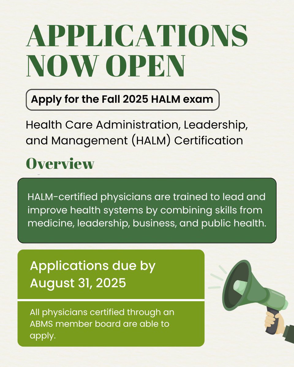 American Board of Emergency Medicine (ABEM) (@abemcert) on Twitter photo Don't miss this opportunity!๐ฃ HALM exam applications are now open! Apply by August 31, 2025.
Learn more: hubs.la/Q03nRnFS0
Apply here: hubs.la/Q03nRlCb0
<a href="/EmergencyDocs/">Emergency Physicians</a> <a href="/SAEMonline/">SAEM</a> @AAEMInfo <a href="/ABMSCert/">ABMS</a> <a href="/PhysiciansLead/">American Association for Physician Leadership</a> Don't miss this opportunity!๐ฃ HALM exam applications are now open! Apply by August 31, 2025.
Learn more: hubs.la/Q03nRnFS0
Apply here: hubs.la/Q03nRlCb0
<a href="/EmergencyDocs/">Emergency Physicians</a> <a href="/SAEMonline/">SAEM</a> @AAEMInfo <a href="/ABMSCert/">ABMS</a> <a href="/PhysiciansLead/">American Association for Physician Leadership</a>