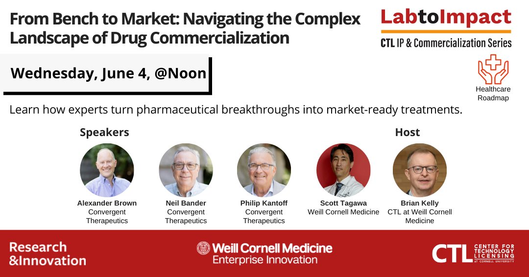 Weill Cornell Medicine Enterprise Innovation (@wcm_innovation) on Twitter photo Join industry leaders and successful entrepreneurs for an insightful discussion on navigating the path from the laboratory to the patient in the drug development space. lnkd.in/ebkC5t28
<a href="/WeillCornell/">Weill Cornell Medicine</a> <a href="/Cornell_CTL/">Center for Technology Licensing at Cornell</a> <a href="/WCMDeptofMed/">Weill Department of Medicine</a> <a href="/WCMBioVenture/">WCMBioVenture</a> Join industry leaders and successful entrepreneurs for an insightful discussion on navigating the path from the laboratory to the patient in the drug development space. lnkd.in/ebkC5t28
<a href="/WeillCornell/">Weill Cornell Medicine</a> <a href="/Cornell_CTL/">Center for Technology Licensing at Cornell</a> <a href="/WCMDeptofMed/">Weill Department of Medicine</a> <a href="/WCMBioVenture/">WCMBioVenture</a>