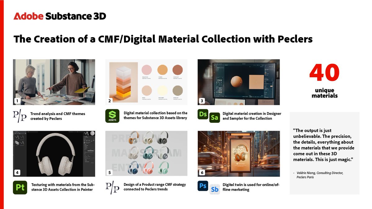 Adobe Substance 3D (@substance3d) on Twitter photo From trend forecasting to final visualization—take a look at how the latest #Substance3DAssets collection came together.
In collaboration with <a href="/PeclersAgency/">PeclersParis</a>, this set of 40 parametric materials was designed to streamline #CMF workflows and reduce time-to-market.
Explore the From trend forecasting to final visualization—take a look at how the latest #Substance3DAssets collection came together.
In collaboration with <a href="/PeclersAgency/">PeclersParis</a>, this set of 40 parametric materials was designed to streamline #CMF workflows and reduce time-to-market.
Explore the