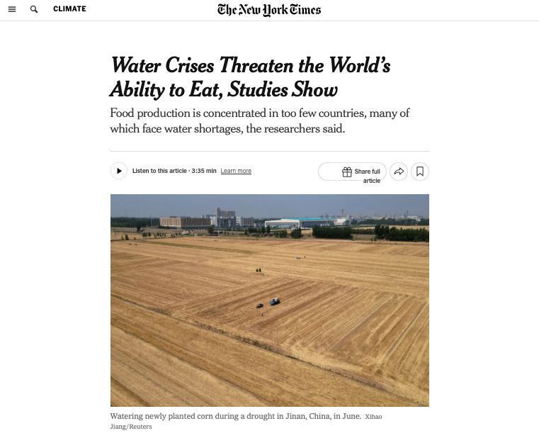 💧"Water is often taken for granted" 

The <a href="/nytimes/">The New York Times</a> drew on the findings of the Global Commission on the Economics of Water report, co-authored by <a href="/IIPP_UCL/">UCL Institute for Innovation and Public Purpose</a>'s <a href="/MazzucatoM/">Mariana Mazzucato</a>, which shows that the #watercrisis threatens global food production.

✍️Read it here: buff.ly/4dQTILW