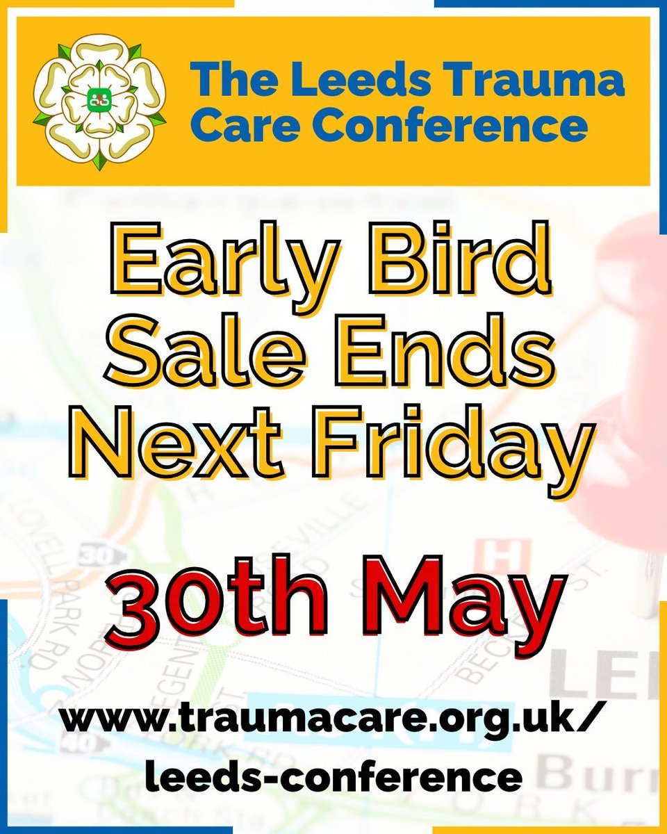 Trauma Care Charity UK (@traumacareuk) on Twitter photo β You have exactly one week left to grab your Early Bird Ticket for The Leeds Trauma Care Conference β
ππππ¨ π€ffππ§ π¬ππ‘π‘ π£π€π© ππ πππ©ππ£πππ!
Get your tickets now, at the cheapest possible price by going to: traumacare.org.uk/leeds-conferenβ¦
#TraumaCare #TraumaCPD β You have exactly one week left to grab your Early Bird Ticket for The Leeds Trauma Care Conference β
ππππ¨ π€ffππ§ π¬ππ‘π‘ π£π€π© ππ πππ©ππ£πππ!
Get your tickets now, at the cheapest possible price by going to: traumacare.org.uk/leeds-conferenβ¦
#TraumaCare #TraumaCPD