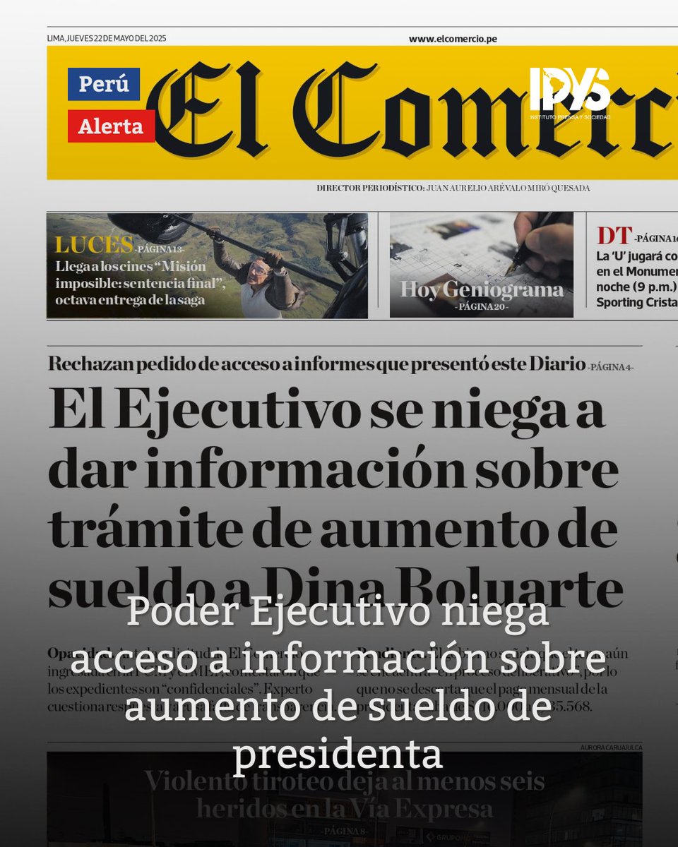 IPYS (@ipys) on Twitter photo 🚨#ALERTA 🇵🇪: <a href="/presidenciaperu/">Presidencia del Perú 🇵🇪</a> niega derecho de acceso a información a <a href="/elcomercio_peru/">El Comercio</a> y <a href="/PanoramaPTV/">Panorama</a>, que preguntaron sobre aumento de sueldo de la presidenta.
▶️Para <a href="/rcpereirach/">Roberto Pereira</a>, abogado de IPYS, este es un claro caso de utilización perversa de la Ley de Transparencia 🚨#ALERTA 🇵🇪: <a href="/presidenciaperu/">Presidencia del Perú 🇵🇪</a> niega derecho de acceso a información a <a href="/elcomercio_peru/">El Comercio</a> y <a href="/PanoramaPTV/">Panorama</a>, que preguntaron sobre aumento de sueldo de la presidenta.
▶️Para <a href="/rcpereirach/">Roberto Pereira</a>, abogado de IPYS, este es un claro caso de utilización perversa de la Ley de Transparencia