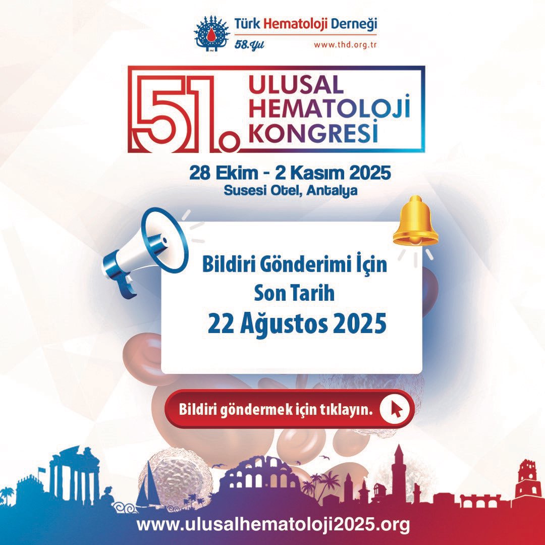 51. Ulusal Hematoloji Kongresi Bildiri Gönderimi için Son Tarih: 22 Ağustos 2025 📌 Bildiri göndermek için tıklayınız: abstract.icon-mng.com/51uhk/login/in…