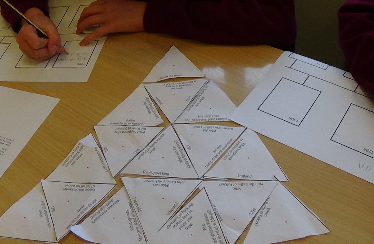 All brains fully engaged for S.1 students at Alloa Academy, as they complete a Tarsia puzzle to unravel the key events of Scottish Wars of Independence. Great way to break down a complex sequence of historical events. Students used their Tarsia to complete their own timeline.#OTI
