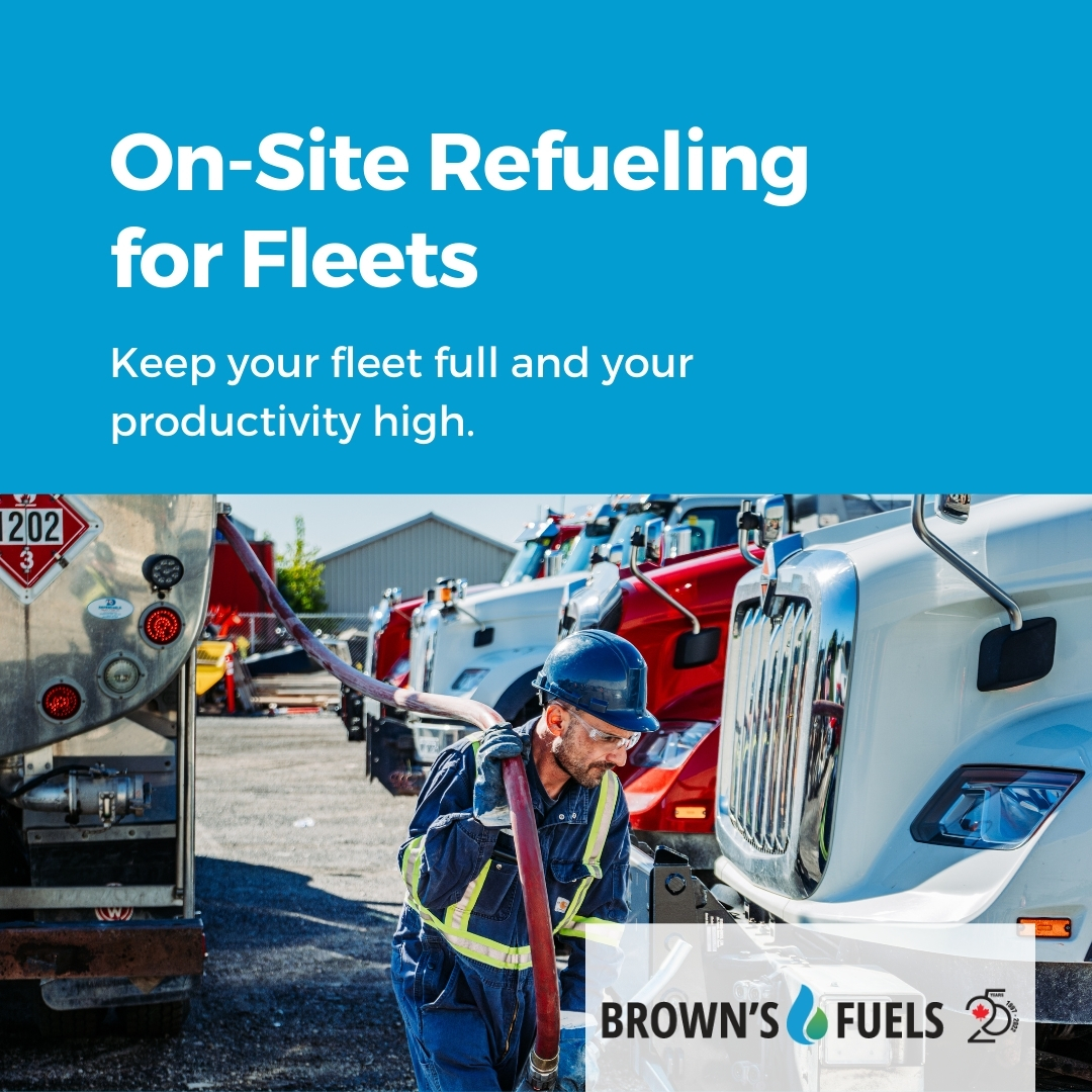 No more detours—fuel delivered to you.

Our on-site refueling keeps your fleet moving, day or night. Whether it’s overnight top-ups or scheduled fills, Brown’s Fuels keeps your business running.

Keep your fleet fueled and productive. Call us today at 1-888-542-7799.